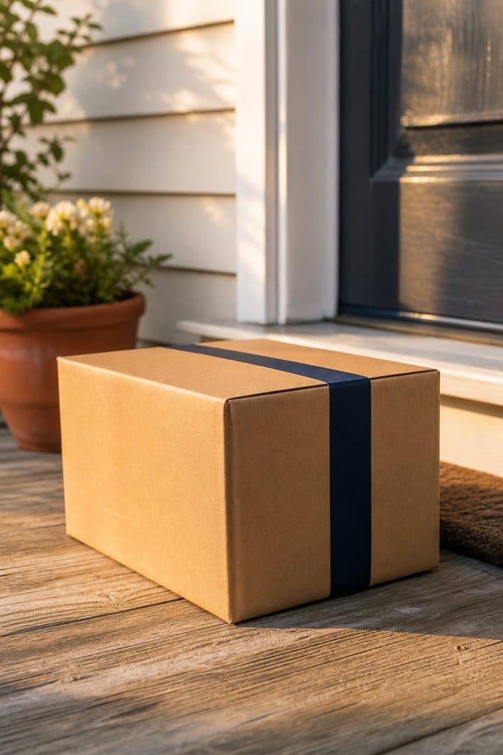 Discreet medication package on a porch